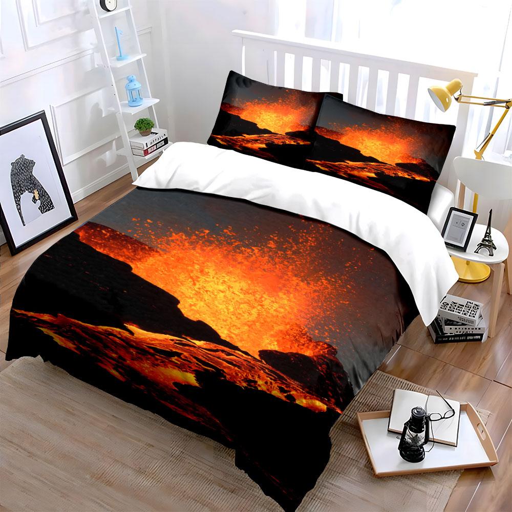 Fiery lava explosion scene. Bedding sets Duvet cover sets Duvet covers Pillowcases(1*Duvet Cover 2*Pillowcases without duvet insert)