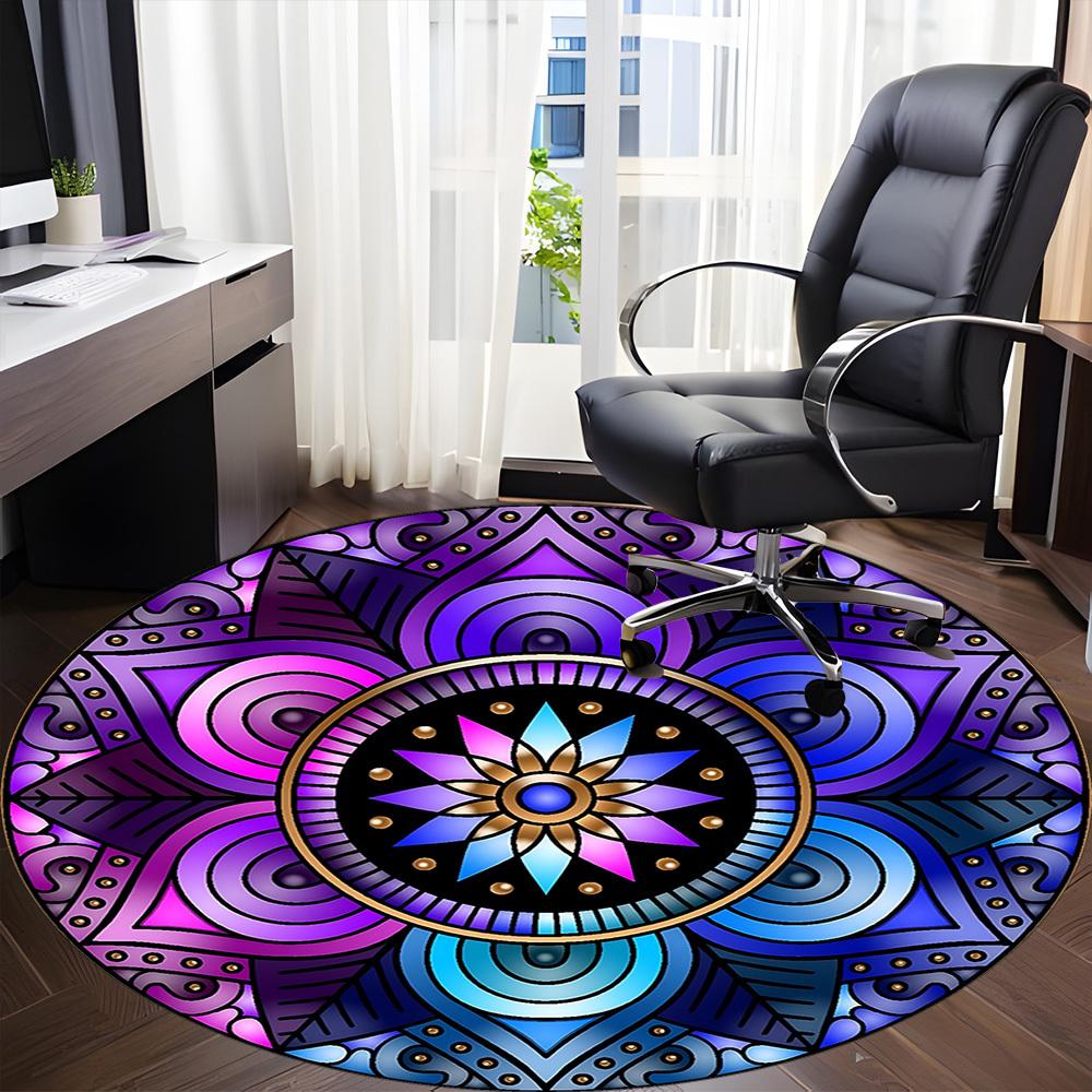 1PC Mandala Design Office Round Rug, Non slip, Soft and Durable Office Rug for Interior Decoration, Perfect for Office