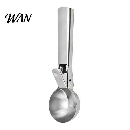 Plating Utensil Ice Cream Fruit Scoop, Stainless Steel Scooper with Trigger Non-Slip Handle, Dessert Spoon Heavy Duty Metal Scoop for Balls