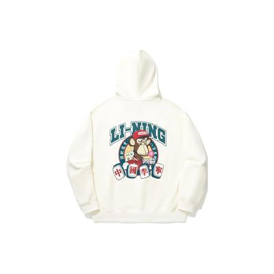 Li Ning Reignite Series Boring Ape Trend Sports Club New Year Limited Loose Pullover Hoodie Unisex Hoodie Off-White AWDU909-1