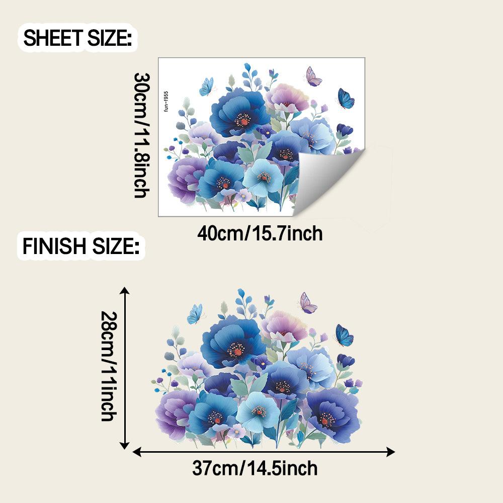 

Painted Blue and Purple Flower and Butterfly Bedroom Home Decoration and Beautification Wall Stickers