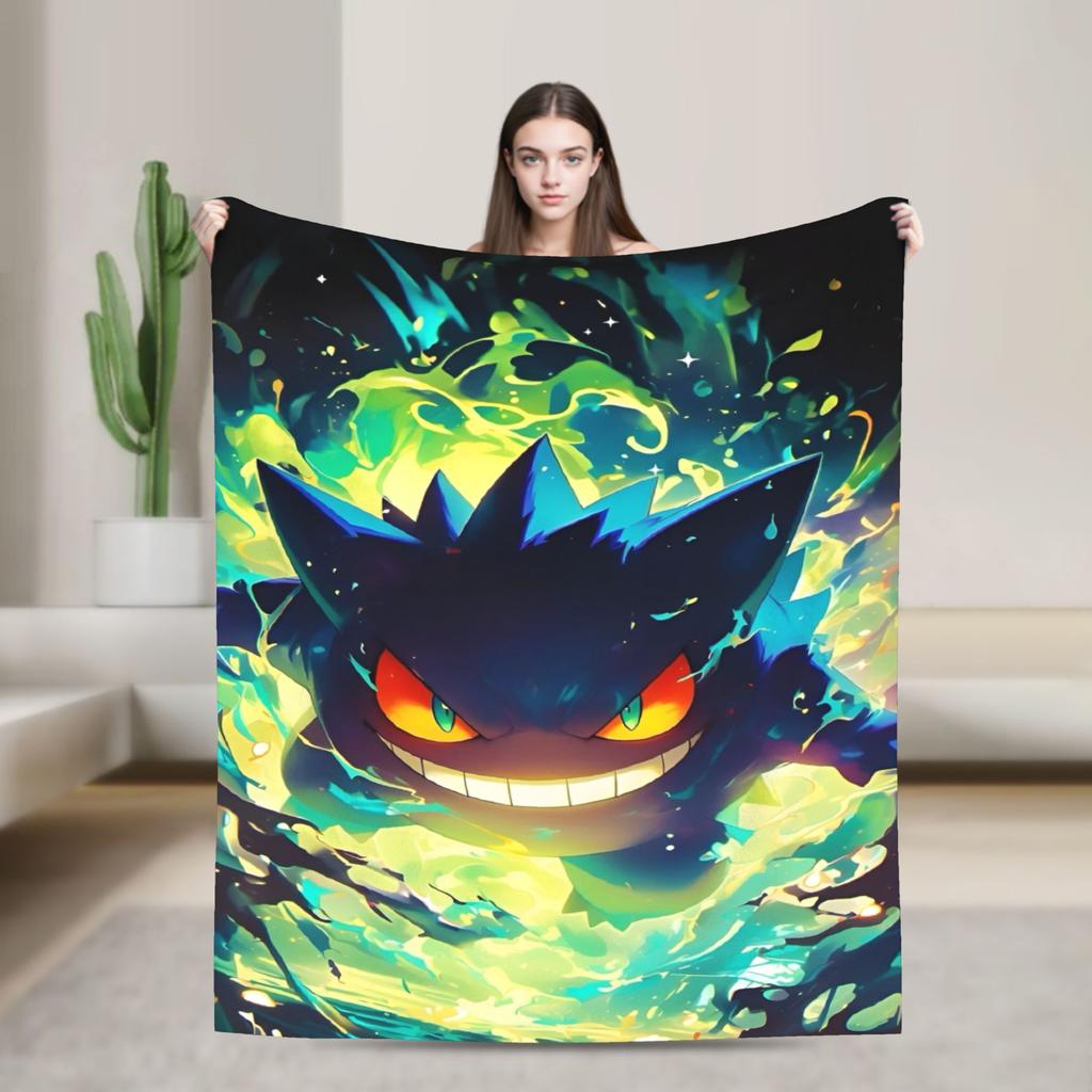 Anime Gengar Dark Pattern Blankets Quality Warm Pokemoned Throw Blanket Spring Decorative Bedroom Print Bedspread