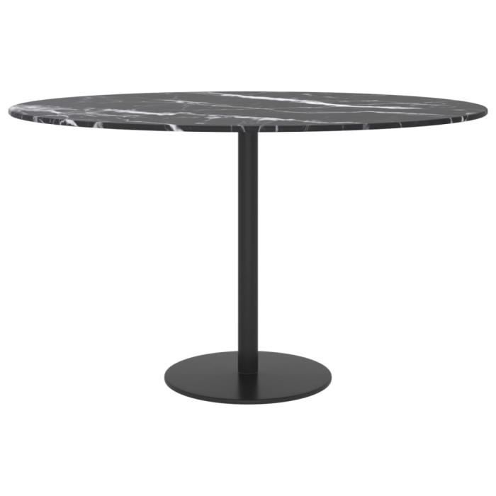 VidaXL Dessus de table Noir Ø70x0,8 cm Verre trempé avec design marbre