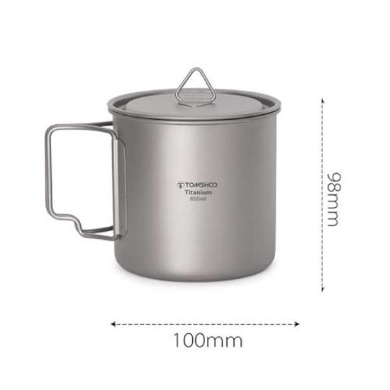 TOMSHOO Camping Titanium Pot Outdoor Mug Lid Coffee Cup Foldable Handle Hiking Travelling Backpacking Open Fire