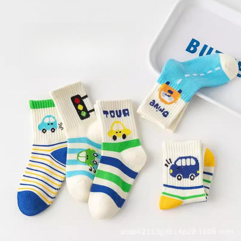 Children's Socks Boys Girls Autumn Winter Cartoon Car Mid-Calf Socking Baby Striped Toddler Cotton Sock