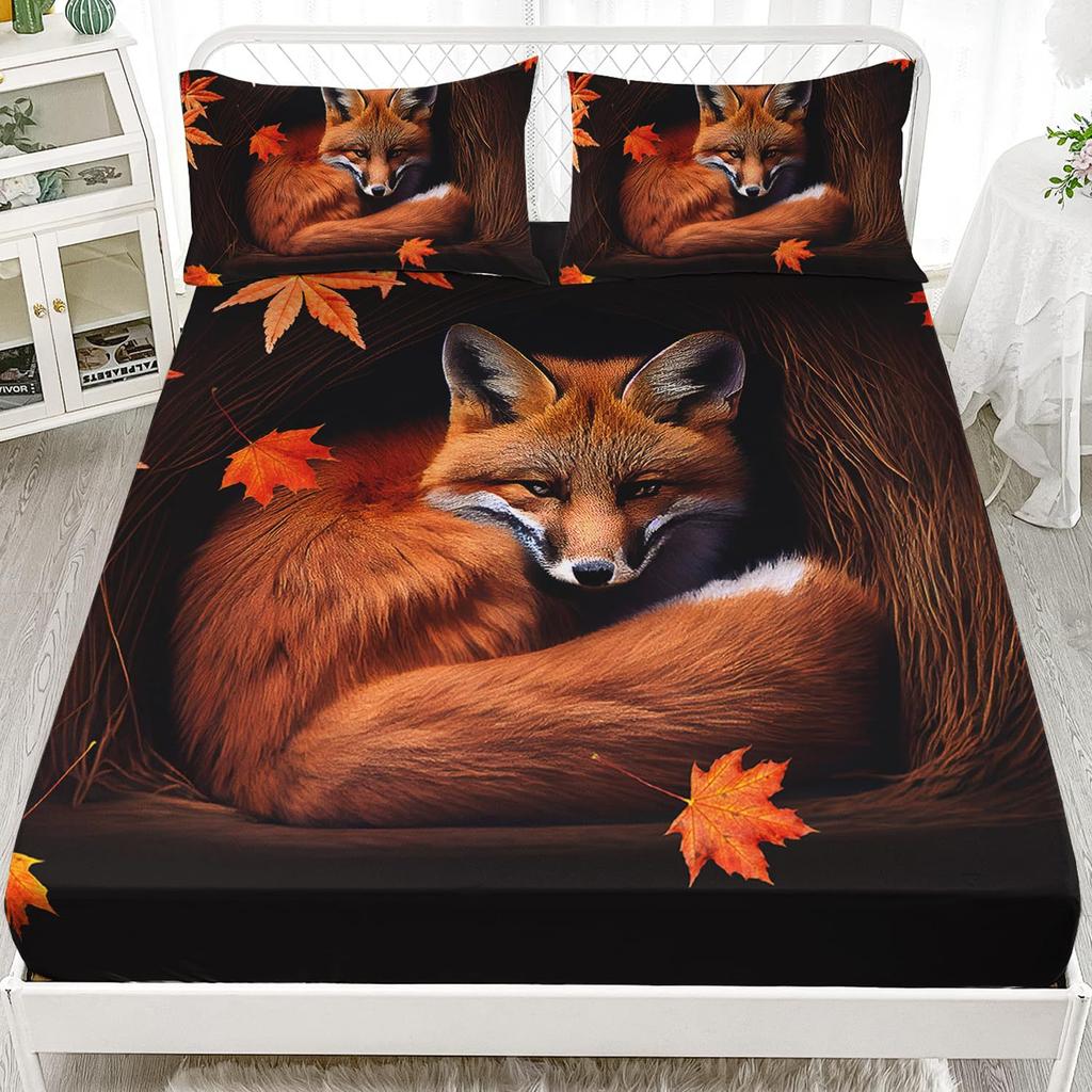 Tier Fuchs Muster Betthut Dreiteilig Digitaldruck Bettwäsche Betthut Dreiteilig Tiermuster