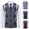 Men's Sleeveless Fleece-Lined Knit Cardigan: Autumn/Winter Plus Size Loose Fit Sweater