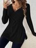 Dames Sommer og Høst Stripet Tekstur Stil Slim Fit Langermet Ensfarget V-hals Casual Allsidig Topp