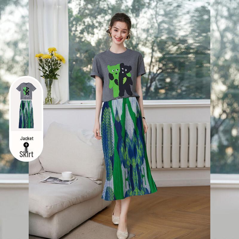 Women s Summer Pleated Print Two-Piece Set M