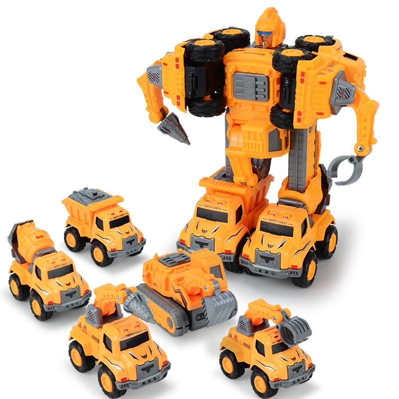 5-In-1 Alloy Deformation Dinosaur Engineering Robot Simulation Pull Back Engineering Fleet Deformation Toy Set