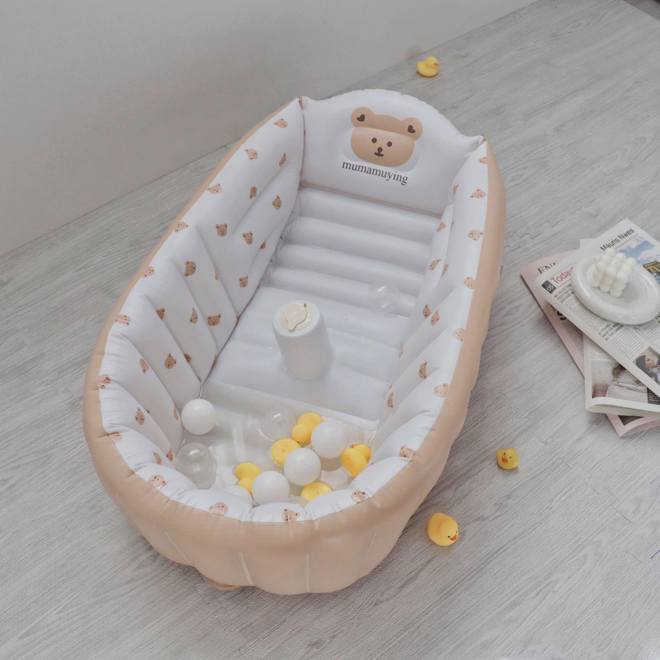Cartoon Bear Inflatable Baby Bath Tub: Portable Infant Bathtub for Bathing and Playtime