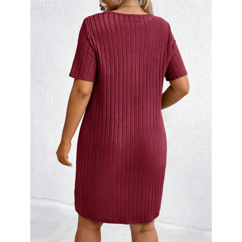 Women S Plus Size V Neck Short Sleeve Elegant Dress