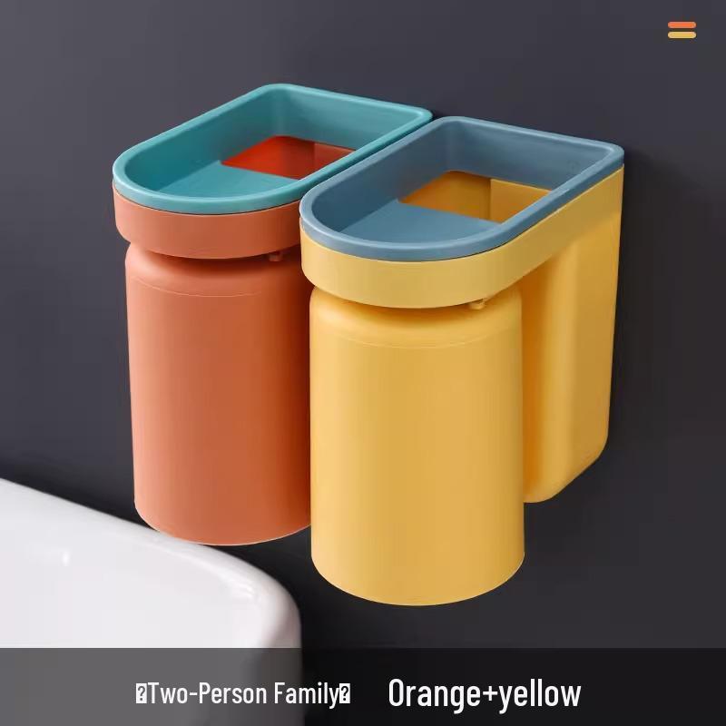 Wall-Mounted Toothbrush Holder & Cup Set - Punch-Free Bathroom Storage 