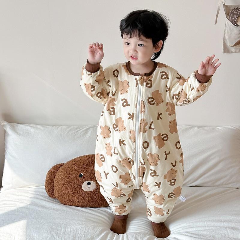 Baby Cotton Sleepsuit With Legs Separated Warm Pajamas Toddlers Fall Winter Unisex Home Wear