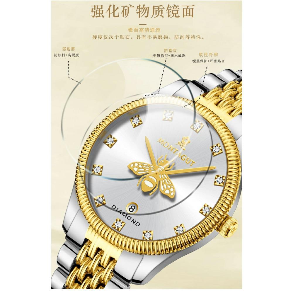 Women Quartz Wrist Watch Bee Dial Rhinestone Decor Date Window Elegant Stainless Steel Wristwatch