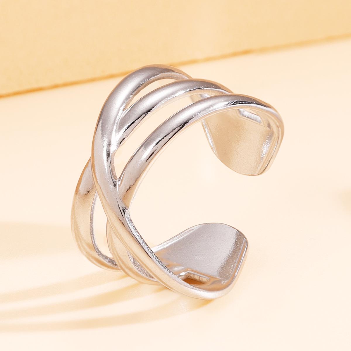 Retro Geometric Titanium Steel Open Ring - Cool Style with Vacuum Gold Plating