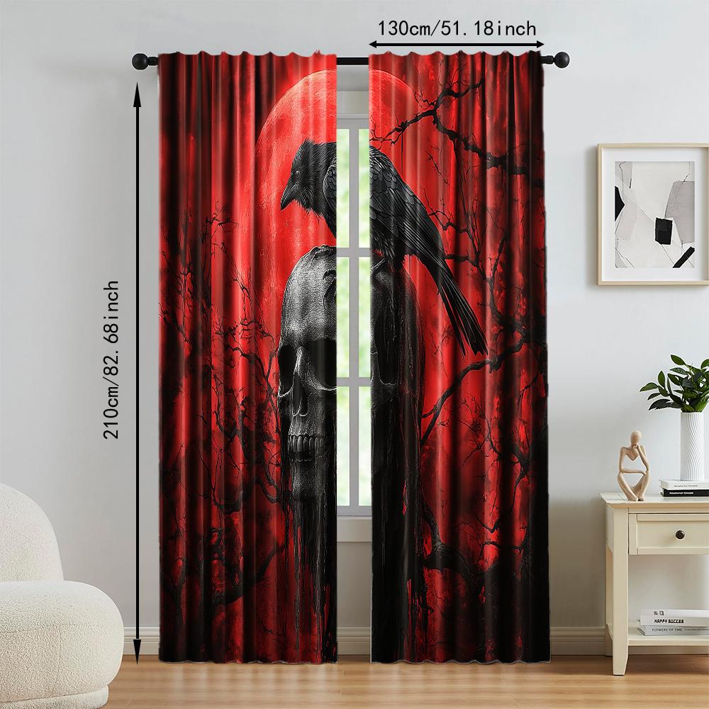 Vielseitige Polyester Transparente Vorhänge Heimdekoration Roter Totenkopf Adler Verwendung Schlafzimmer Wohnzimmer Set von 2 Gemacht Wohnzimmer Dekor