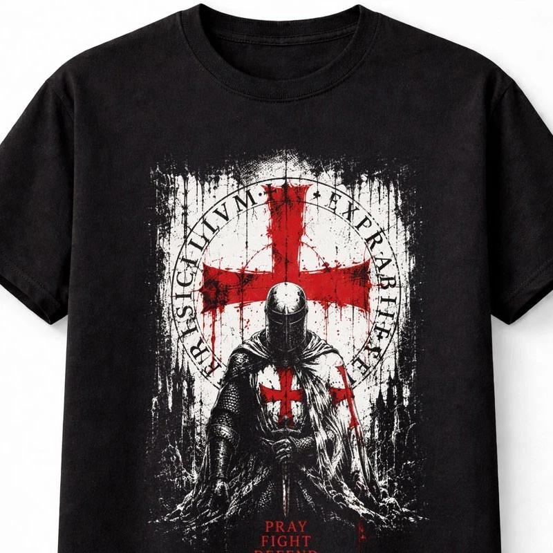 Pray Fight Defend Knights Templar Crusader Warrior Graphic Unisex TShirt S