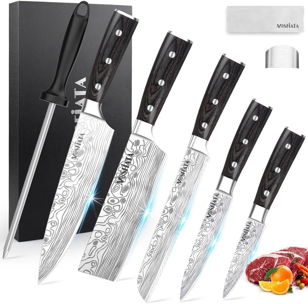 MOSFIATA Knife Set Kitchen Knife Set with Stainless Steel Bread Paring Perfect As a Gift - 5-Piece High-Carbon Handles Chef's Knife, Chef's Knife,