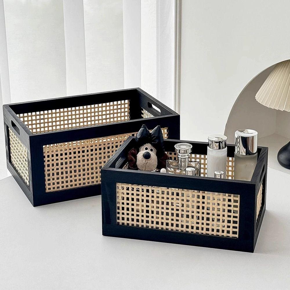 Rattan Storage Basket Solid Wood Organizer Boxes Durable Storage Box Household