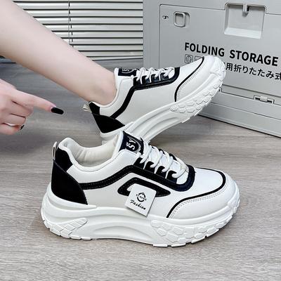 Fashion 2024 High Quality Autumn Thick Sole Round Toe Shoes for Women Wear Resistant Lace-up Outdoors Women's Shoes Zapatillas De Mujer