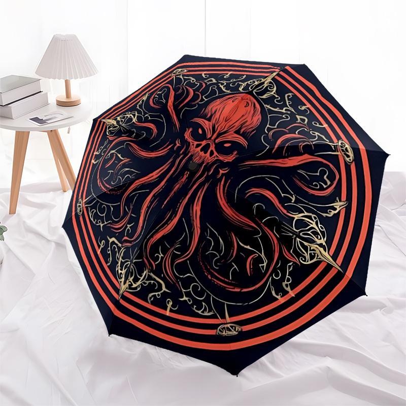 1pc Cthulhu Mandala Automatic Folding Umbrella Portable Collapsible Umbrella for All Seasons, 8-Rib Durable Construction, Perfect Gift