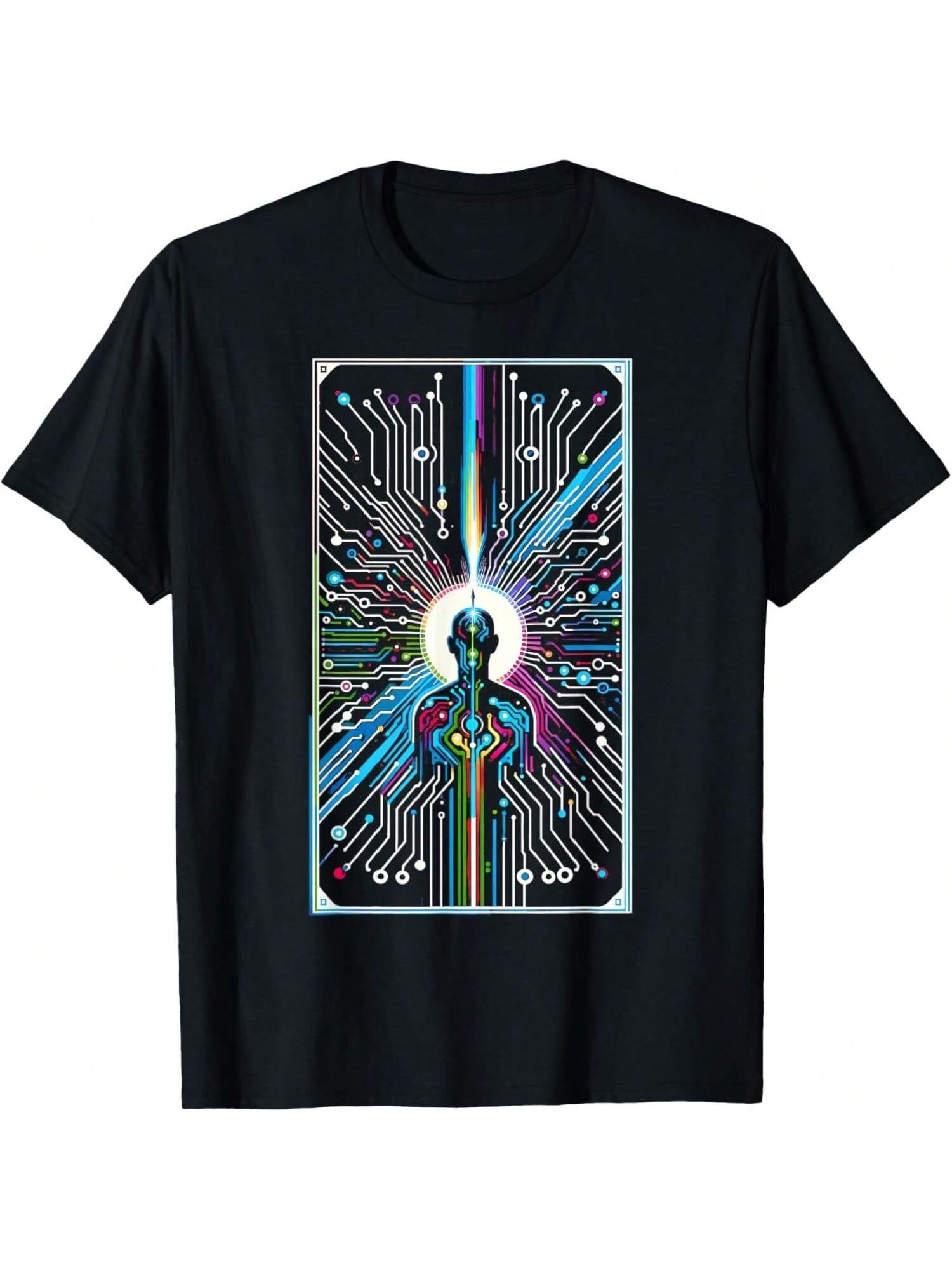 Abstract Geometric Circuit Pattern T-Shirt S разноцветный