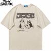 Unisex Tshirt Streetwear Japanese Harajuku Funny Drinking Cat TShirt Cotton Summer Cartoon T Shirt Unisex Hip Hop Tops Tees