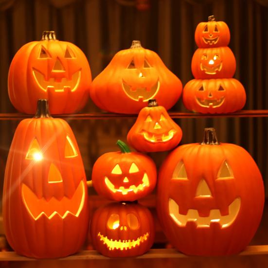 Halloween Pumpkin Lamp Spooky Light Up Pumpkin with LED Light Figurine Glowing Decorative for Haunted