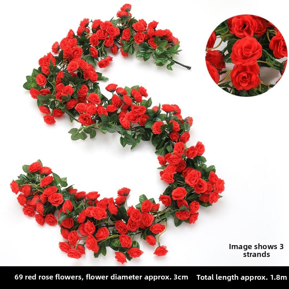 16/69Heads Artificial Rose Vine Plastic Silk Fake Plants Leaves Home Decoration