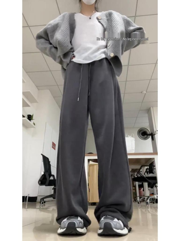 2024 Autumn Women's Off-White American-Style Wide-Leg Cuffed Joggers