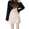 Coffee High-Waisted A-Line Denim Skirt: Women's Versatile, Multi-Pocket, Slimming Workwear Style