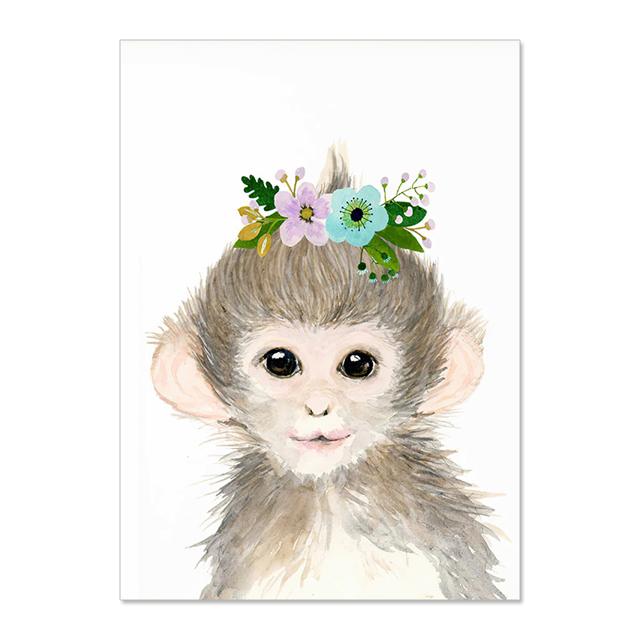Cartoon Animal Cute Wearing Flower Elephant Zebra Baby Posters And Prints Wall Art Canvas Painting Wall Pictures Kids Room Décor No Frame