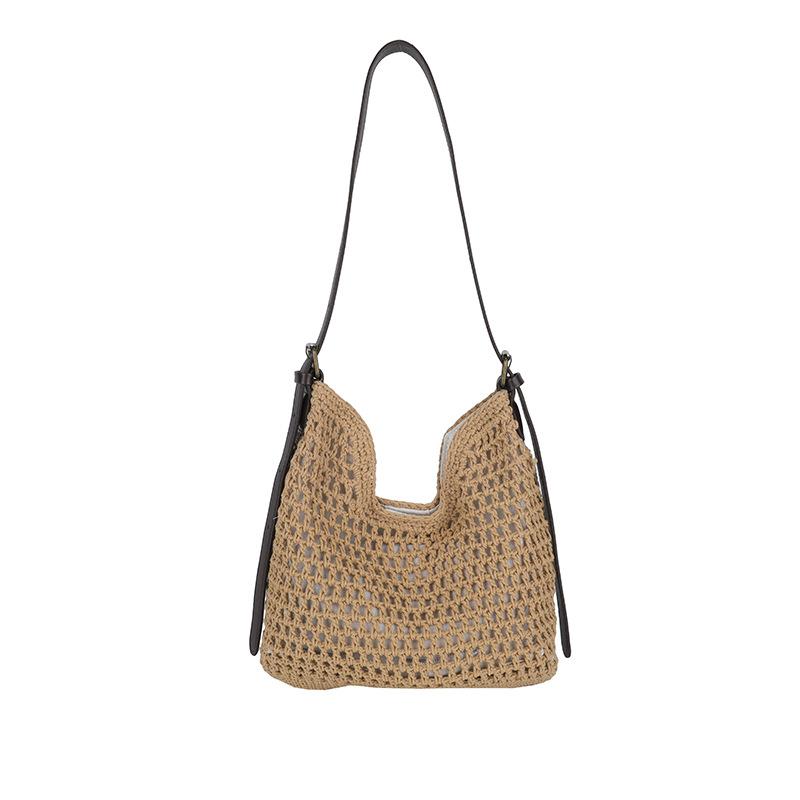 

Women s bag new fashion casual beach bag woven portable shoulder large capacity hollow bag коричневый