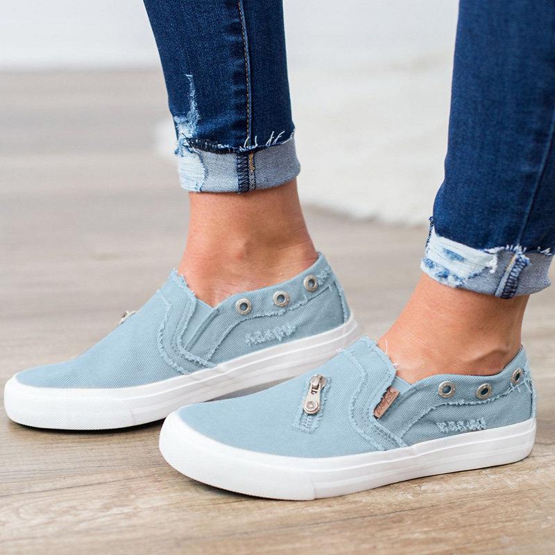 Women Distressed Canvas Sneaker Shoes Slip On Flats