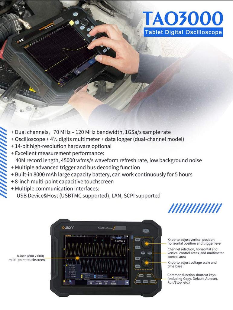 OWON Tablet Digital Oscilloscope TAO3102 2CH 100MHz ADC 40M High Sensitivity High Cost Performance Year Warranty from Japanese 1GSa/S 8-bit [3