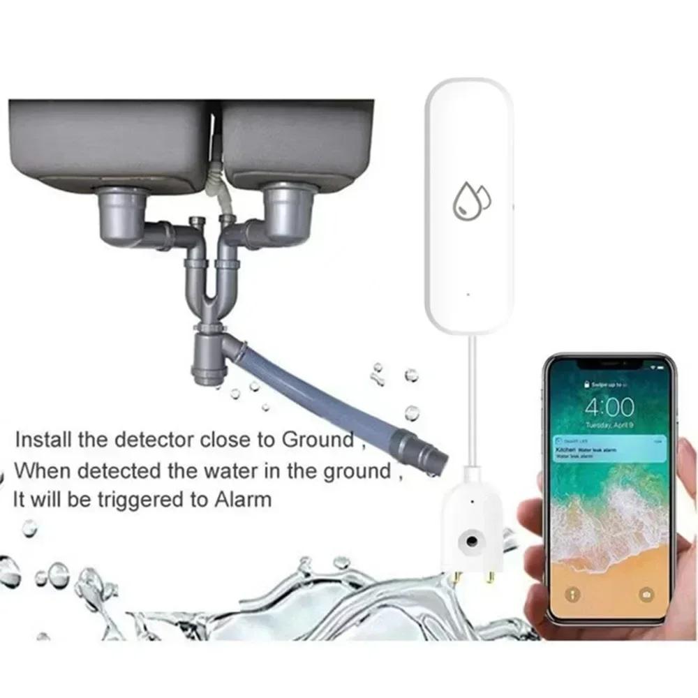 1-4PCS Zigbee Water Leak Sensor Water Leakage Detector Alarm App Remote Monitoring Home Water Leak Detector Compatible Alexa