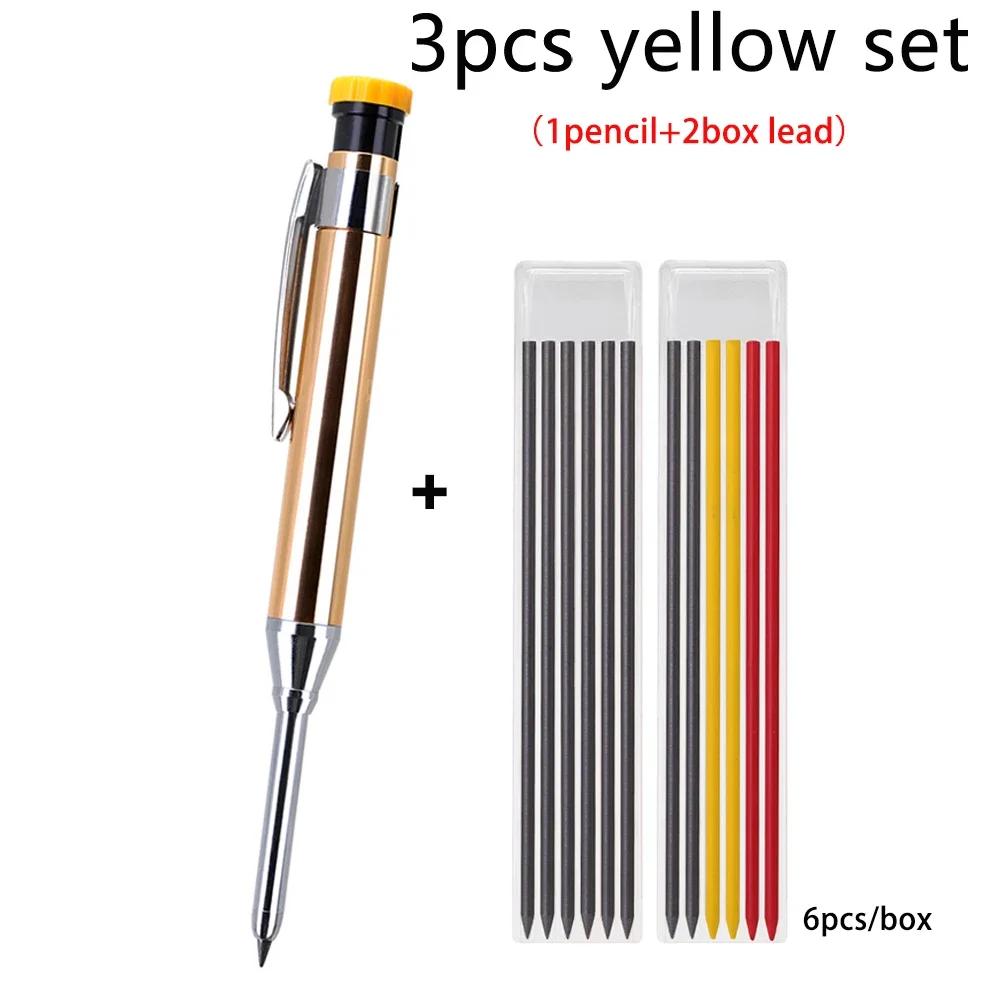 1-6Pcs Metal Solid Carpenter Mechanical Pencil Set with Sharpener Lead Core Deep Hole Construction Marking Scriber Tool Supply