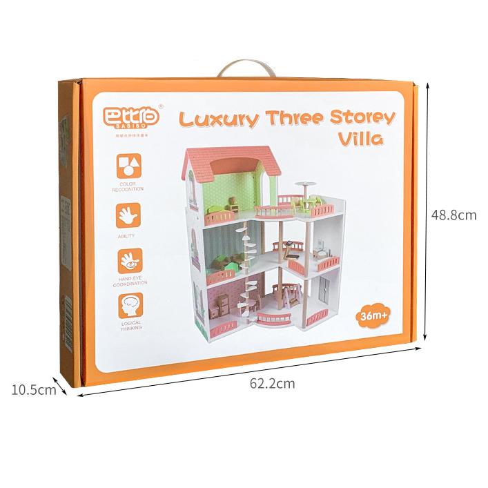 BABIBO Wooden Children's Color Doll House Luxury Villa/Girls Play House 3-storey Villa Scene Toys