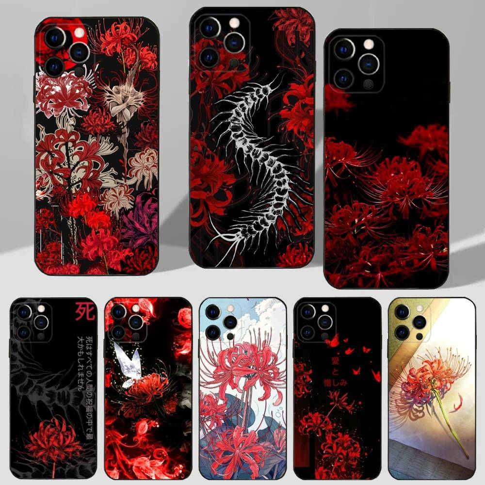 Ghoul Red Spider Lily Tokyo Case For iPhone 16,15,17,14,13,12,11 Plus,Pro Max,XS,X,XR,SE,Mini,8,7 Soft Silicone Black Cover