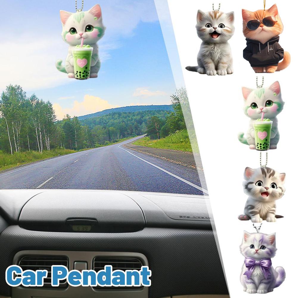 

2D Acrylic Car Cat Acrylic Pendant Cat-Shaped Rearview Decor Accessories Interior Car Mirror Re G0D7 E-One size