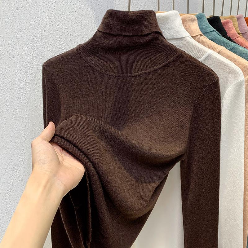 Knitted Bottoming Shirt Women's New Women's Clothing Temperament Turtleneck Pullover Elastic Inner Waist Top