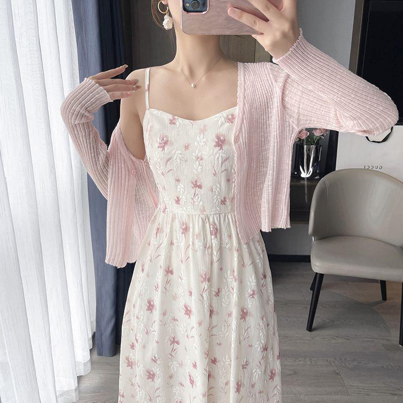 Floral Sling Dress & Sun Protection Cardigan Set - 2025 Spring/Summer Collection