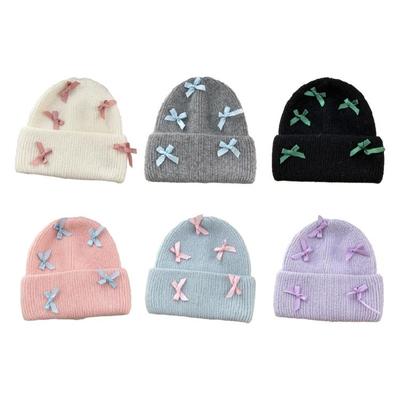 Handmade Winter Beanie Hat with Bowknot Decor Hat Adult Skiing Shopping Hat
