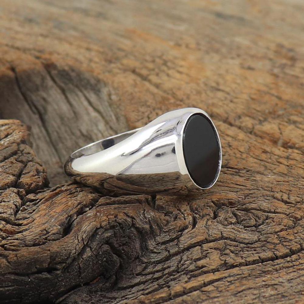 Natürlicher Schwarzer Onyx-Ring, Herren-Siegelring, Silber-Statement-Bandring, für Männer, Ehering für Männer, Pinky-Ring, Geschenk-Bandring, Geschenk für Sie