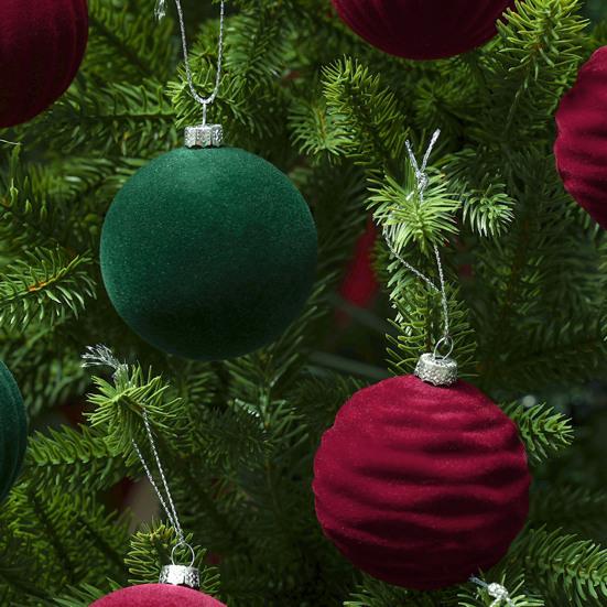 12 Pcs Velvet Christmas Balls Flocking Balls Christmas Tree Ornament Shatterproof Plastic Hanging Baubles Decoration for Xmas Tree Party Home