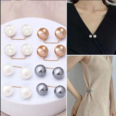 8pcs/set Clothing Fixed Pin Clothing Decoration Imitation Pearl Brooches Waist Cinching Buckle Decoration White Gray Champagne Color