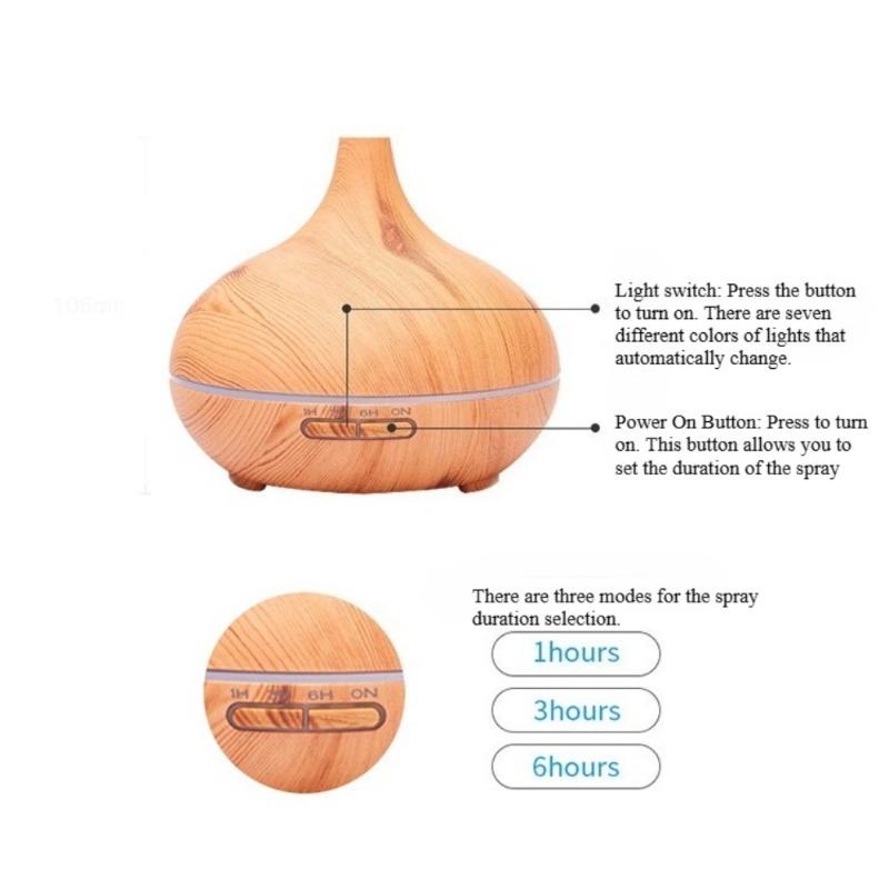 Aromatizador De Ambiente 2026 New Energy-Saving Ambience Wood Grain Diffuser Essential Oil Mist Humidifier with Night Light