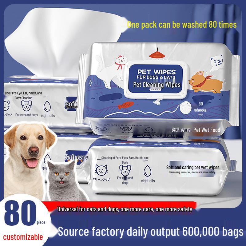 Pet Wet Wipes - 80 Ct, Large Pack for Cats & Dogs, Rinse-Free Deodorizing & Hygienic Body and Tear Stain Cleaning.