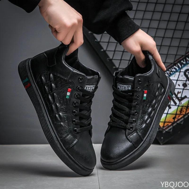 Fashion High Top Men's Trendy Shoes Fashion Versatile Leather Shoe Casual Non Slip Footwear Large Slze Comfort Male Shoes Homme Zapatos